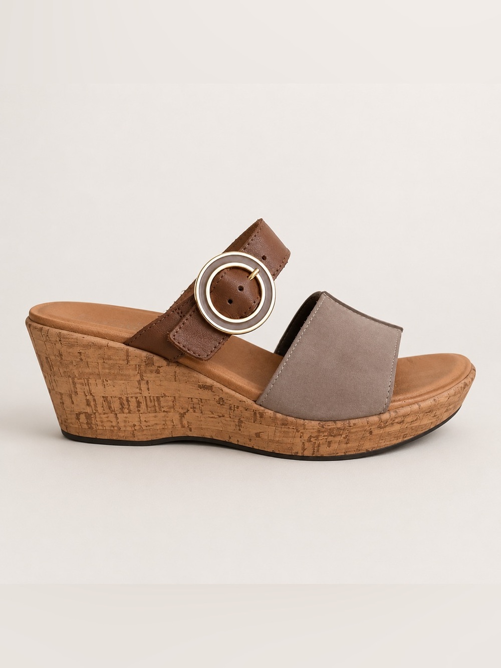 NWOT Naot Breezy Platform Wedge Sandal 7-7.5 (sz 38) Taupe Brown Leather Gold